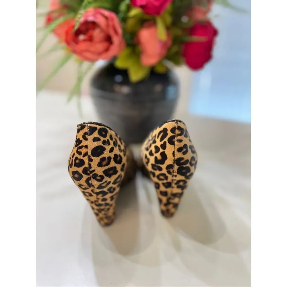 Banana Republic Women's Leopard Print Fur Pump Wedge Heels Multicolor Size 10